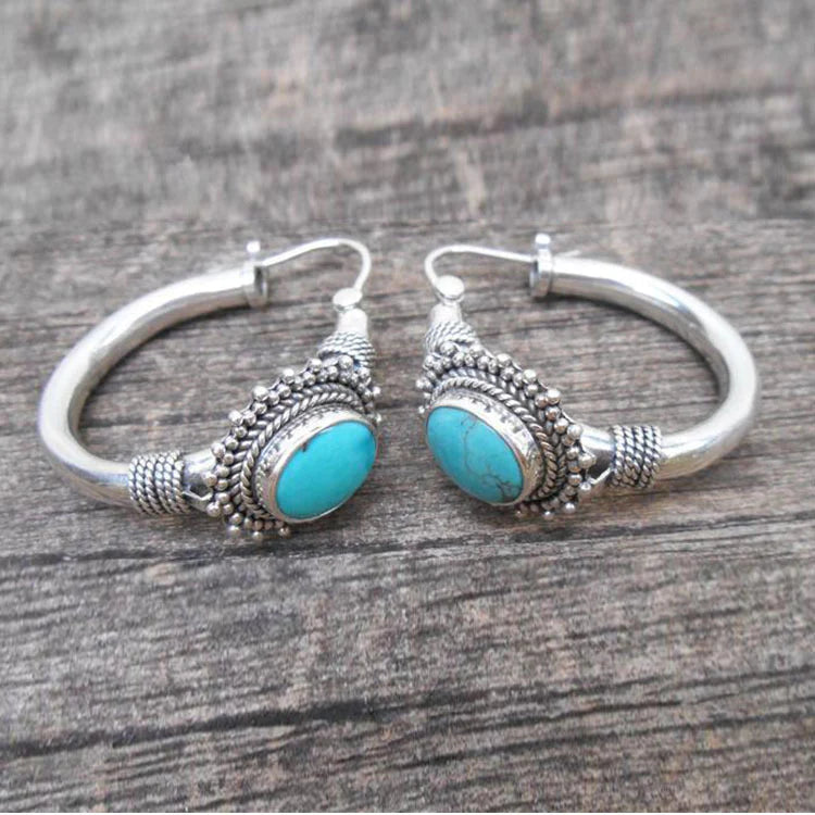Turquoise Retro Silver Earrings