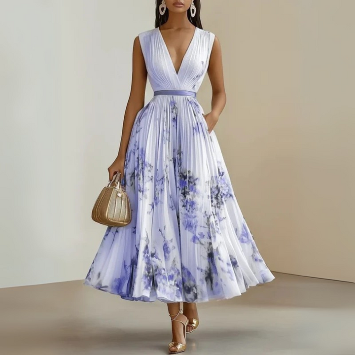 Aurora | Women's Sleeveless Pleated Midi Wedding Guest Dress