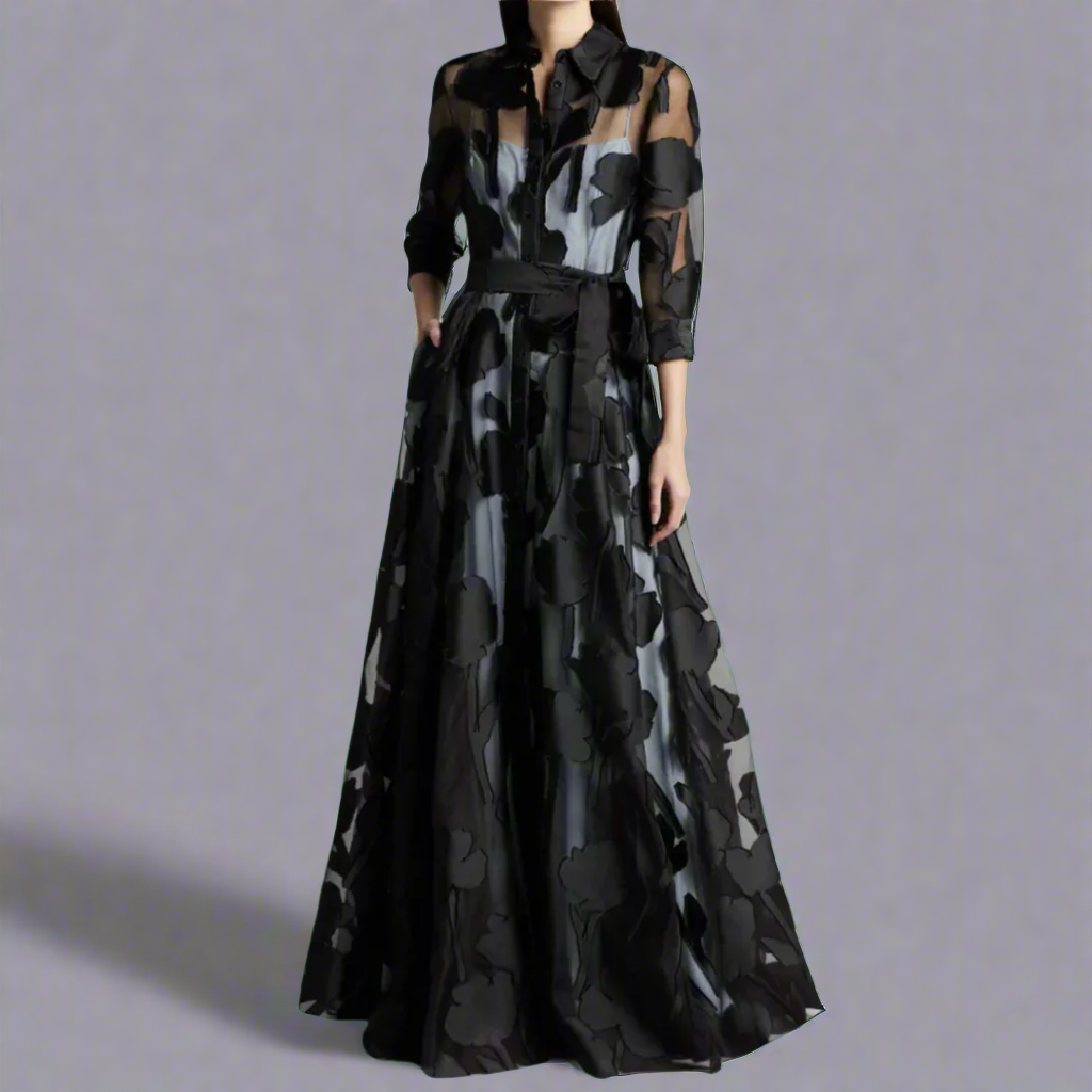 Margaux | Women's Summer Sheer Floral Maxi Shirt Dress