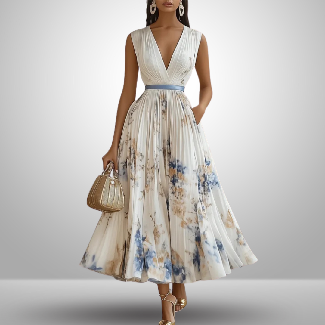 Aurora | Women's Sleeveless Pleated Midi Wedding Guest Dress