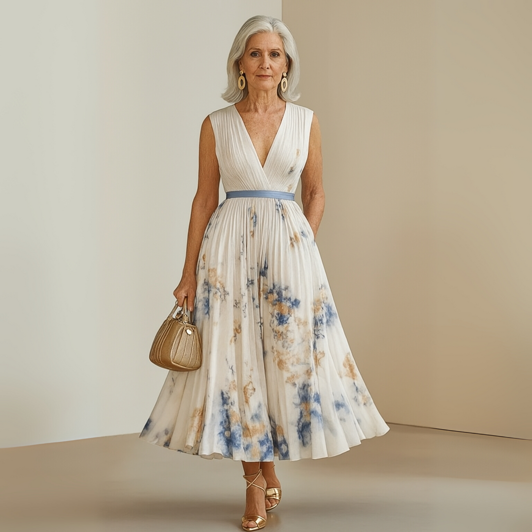 Aurora | Women's Sleeveless Pleated Midi Wedding Guest Dress