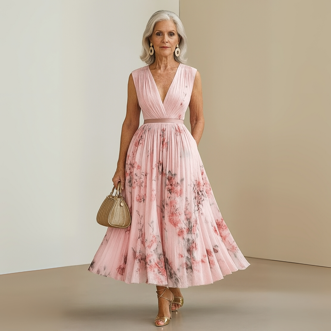 Aurora | Women's Sleeveless Pleated Midi Wedding Guest Dress