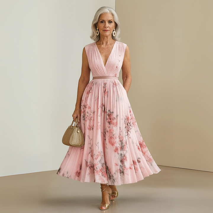 Aurora | Women's Sleeveless Pleated Midi Wedding Guest Dress
