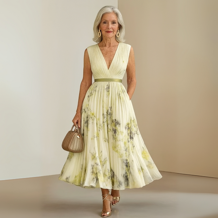 Aurora | Women's Sleeveless Pleated Midi Wedding Guest Dress