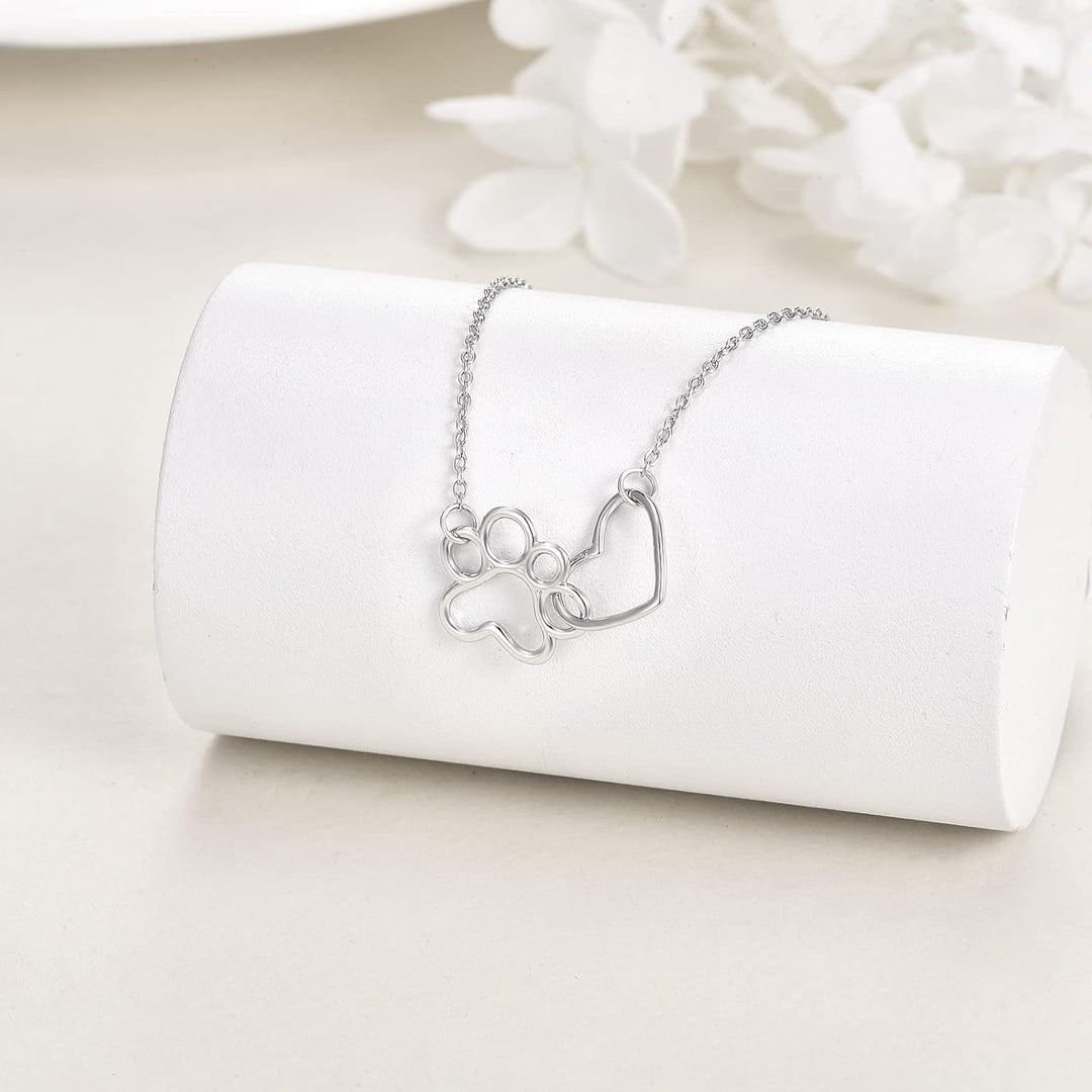 Silver Heart Paw Pendant Necklace