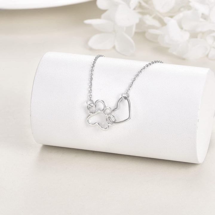 Silver Heart Paw Pendant Necklace