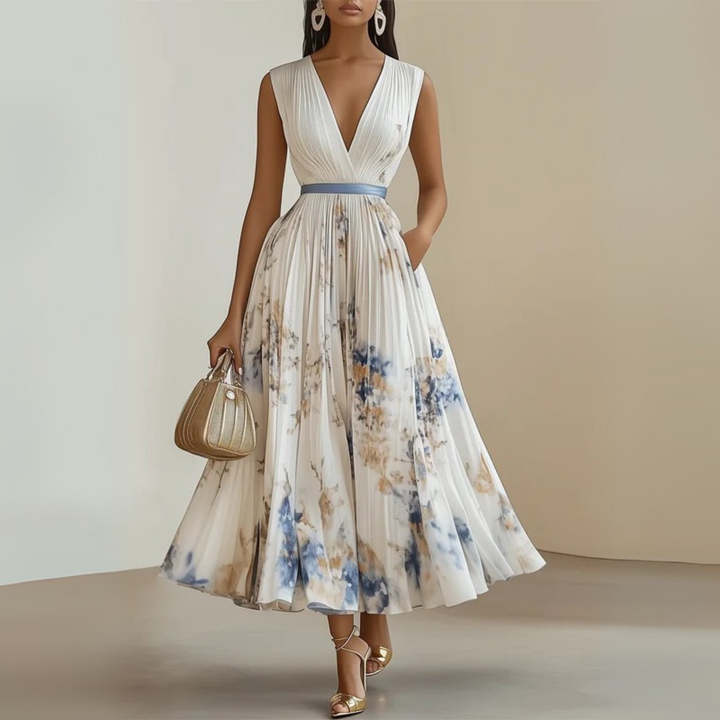 Aurora | Women's Sleeveless Pleated Midi Wedding Guest Dress