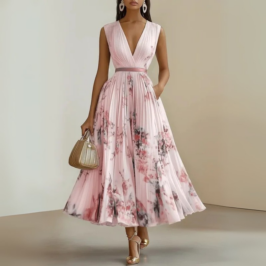 Aurora | Women's Sleeveless Pleated Midi Wedding Guest Dress
