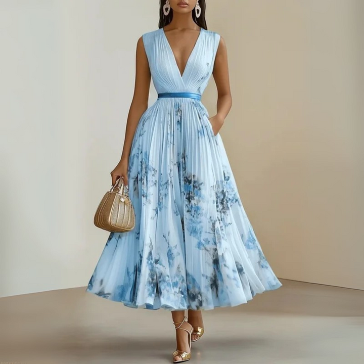 Aurora | Women's Sleeveless Pleated Midi Wedding Guest Dress
