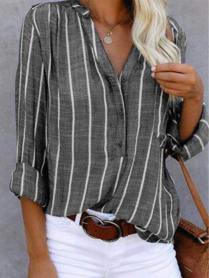 LANE STRIPED BUTTON BLOUSE