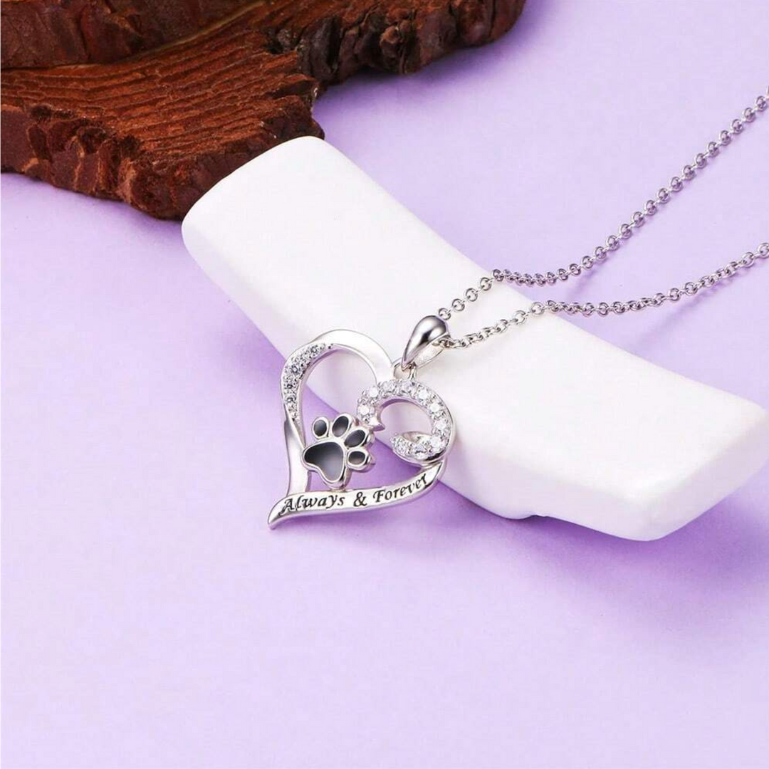 Dog Paw Necklace – Heart Design in Stainless Steel