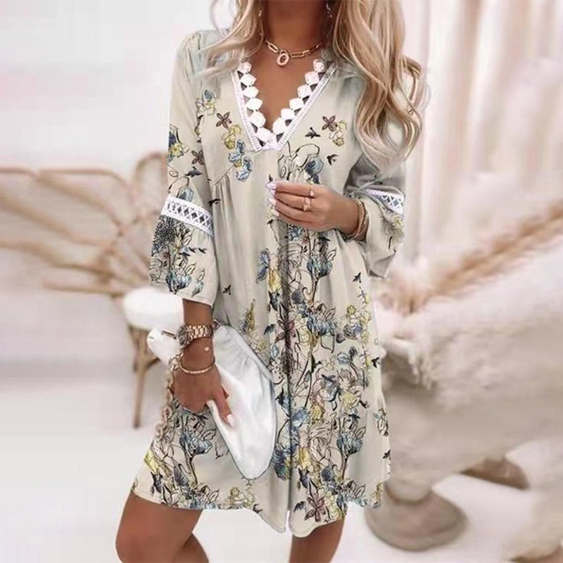 Penny | Women's Boho Floral V Neck Mini Dress