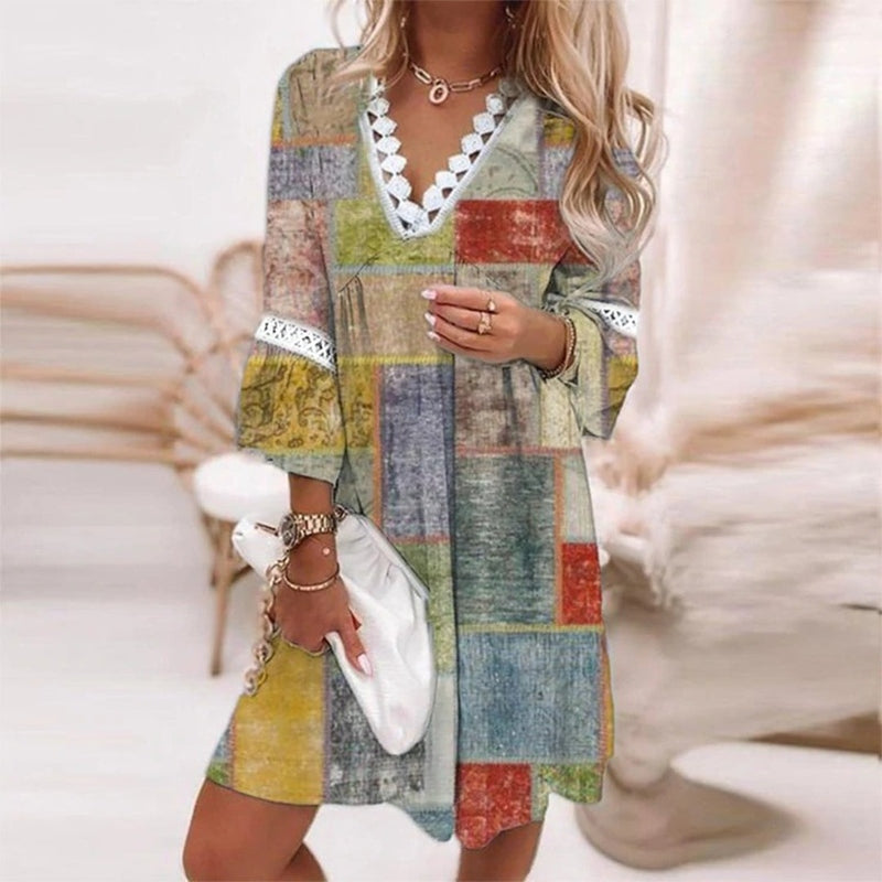 Penny | Women's Boho Floral V Neck Mini Dress