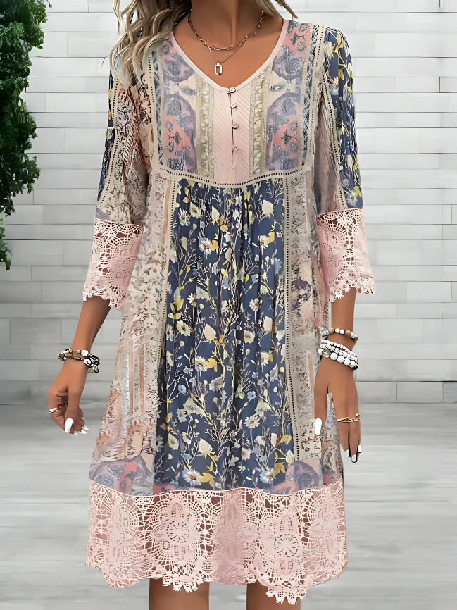 Aria | Women's Boho Printed V Neck Midi Dress