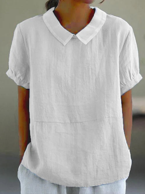 Bella | Women’s Linen Short Sleeve Blouse with Peter Pan Collar for Everyday Wear