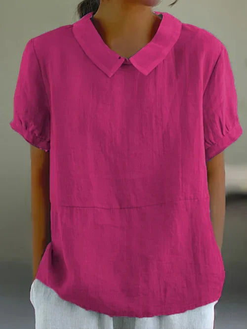 Bella | Women’s Linen Short Sleeve Blouse with Peter Pan Collar for Everyday Wear