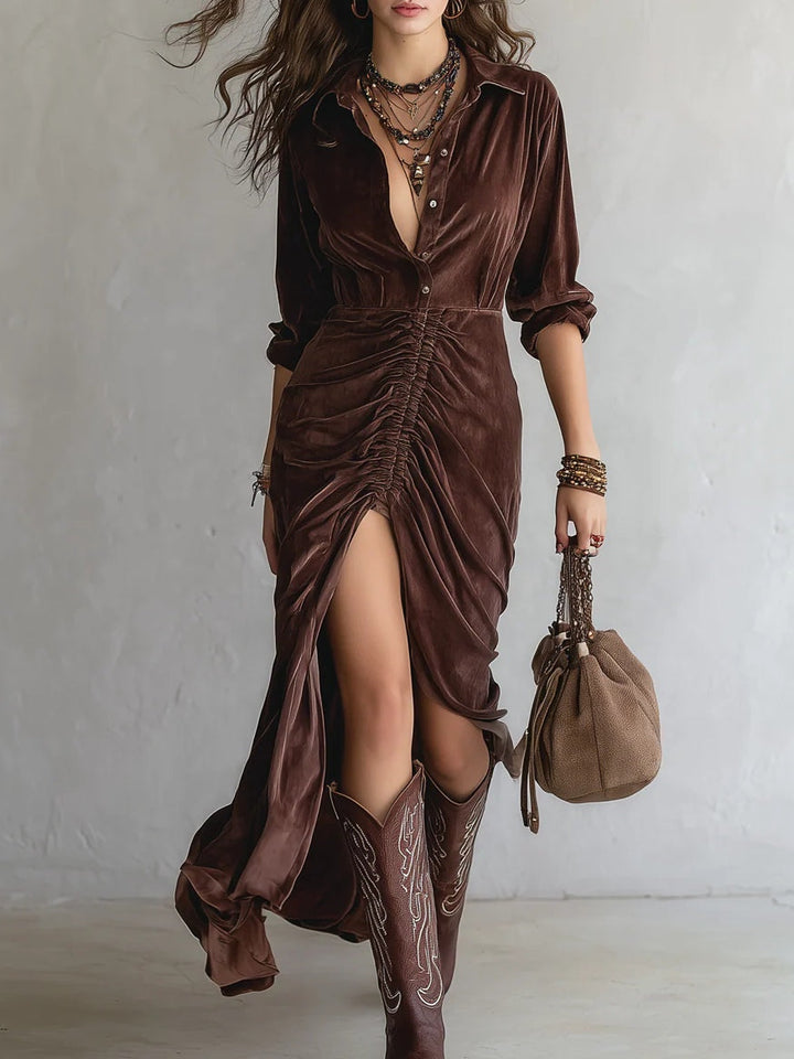 Kate™ Vintage Pleated Velvet Midi Dress