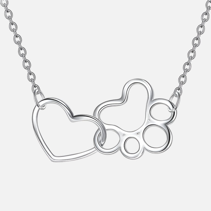 Silver Heart Paw Pendant Necklace