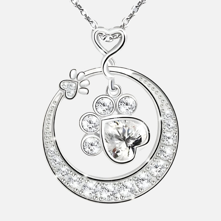 Cute Paw Print Necklace Silver with Cubic Zirconia